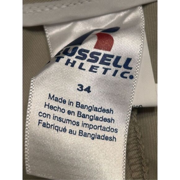 Russell Athletic Mens Dress Pants Size 34 beige Straight Leg Flat Front Unhemmed - Picture 7 of 8